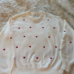 Staccato Ivory Sweater with Red Heart Details
